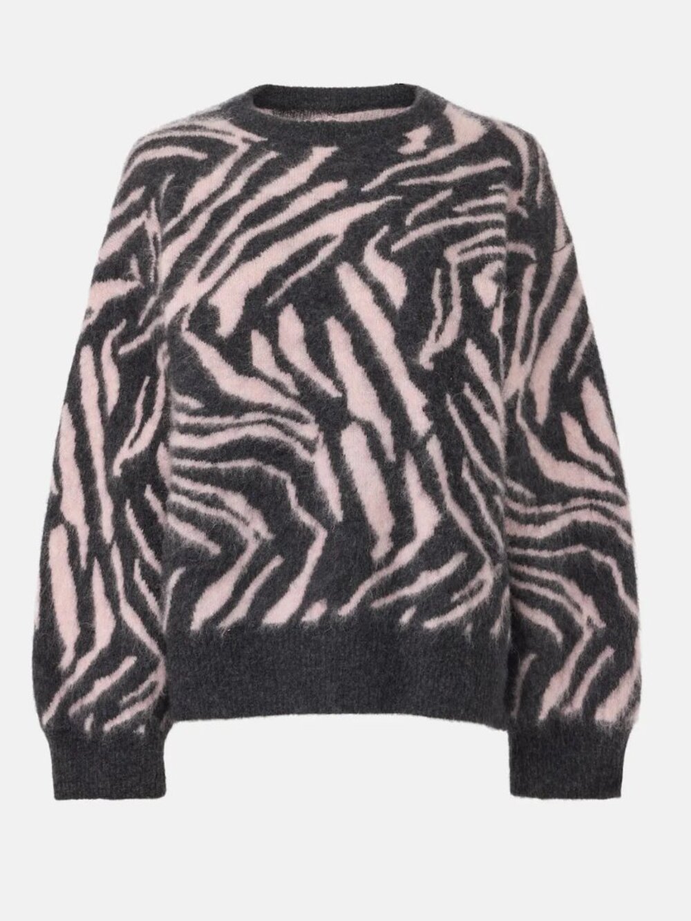 GANNI x RTR Brushed Alpaca Sweater Pink & Grey Animal Print Wool Knit Zebra XXS